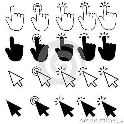 Set of pointer cursor Ñomputer mouse icons on white background. hand and arrow touch click sign. pointer cursor Ñomputer mouse Stock Photo